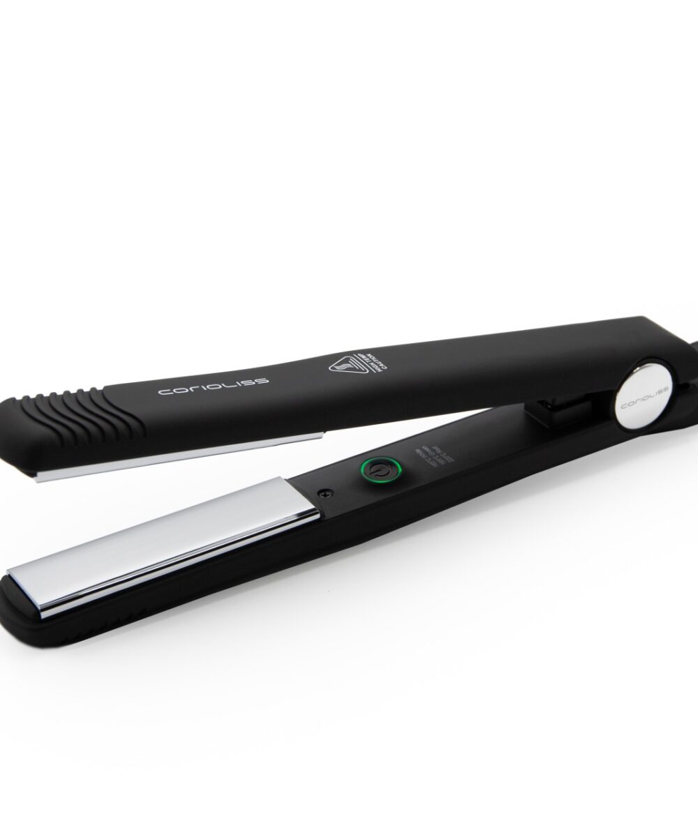 Plancha C-Style Black Soft Touch Corioliss – plancha profesional con placas de titanio y acabado antideslizante