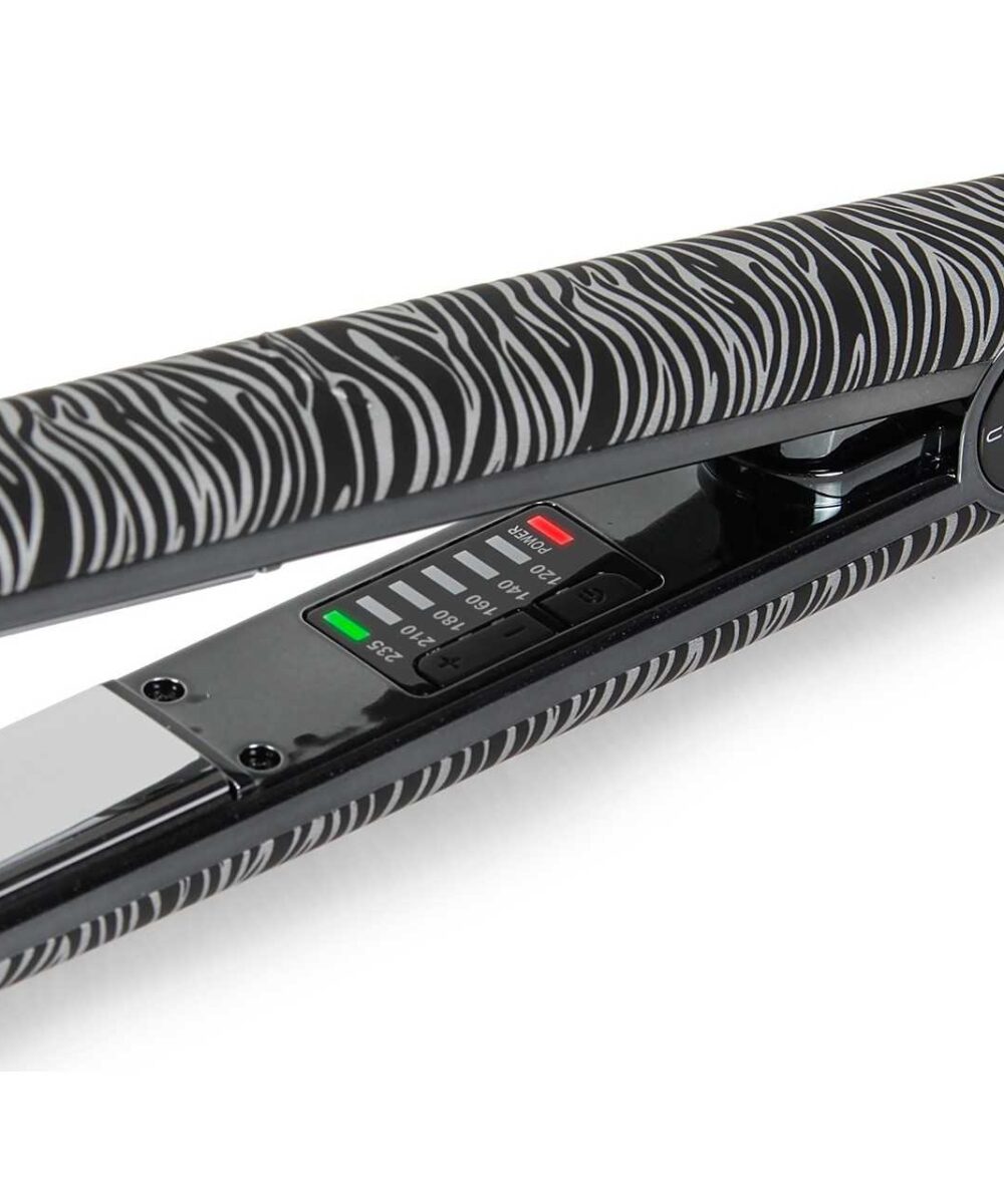 Plancha de Pelo C1 Silver Zebra Soft Touch Corioliss – plancha profesional de titanio con control térmico y diseño elegante