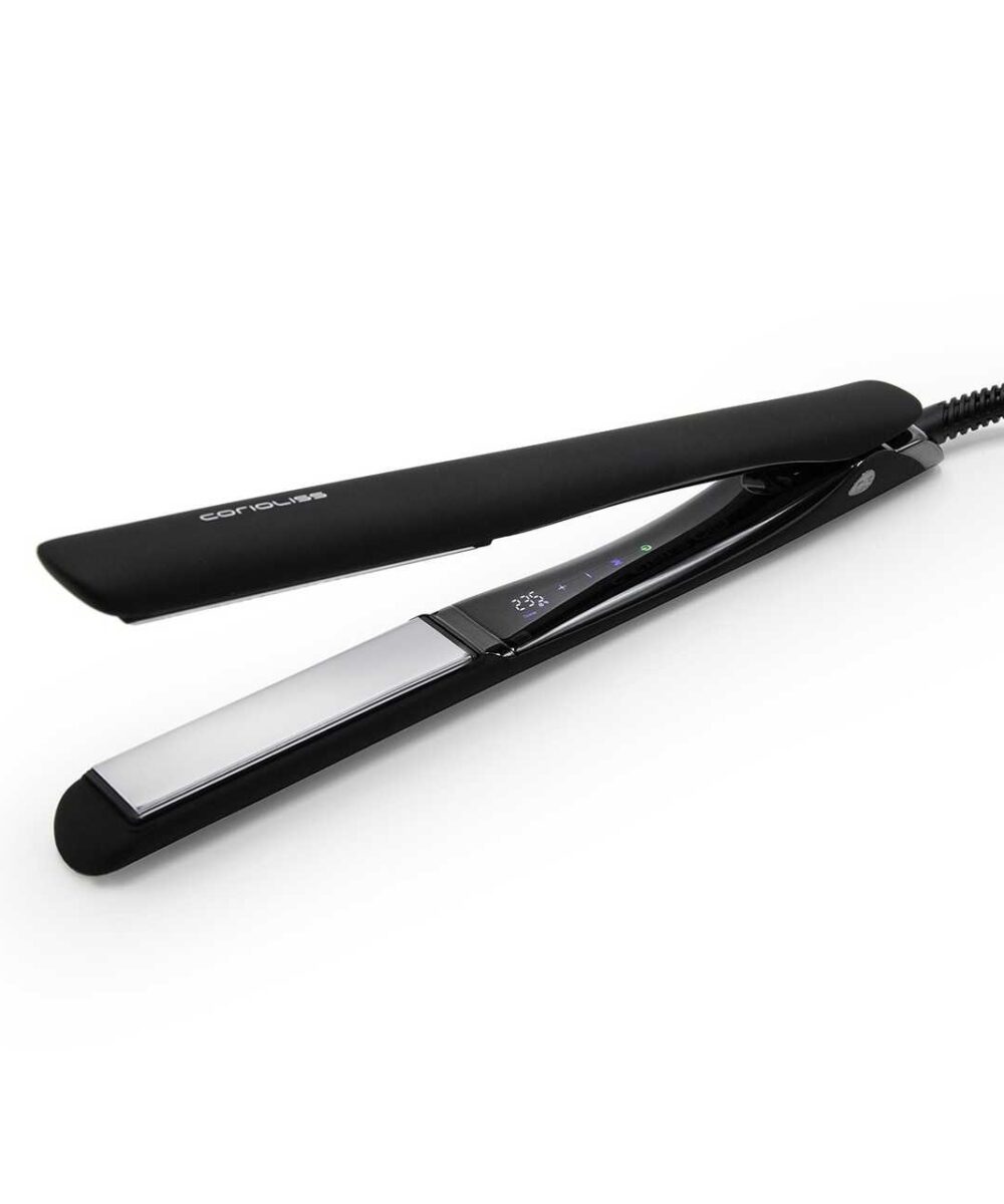 Plancha C5 Black Chrome Corioliss – plancha profesional con placas de titanio y control digital de temperatura