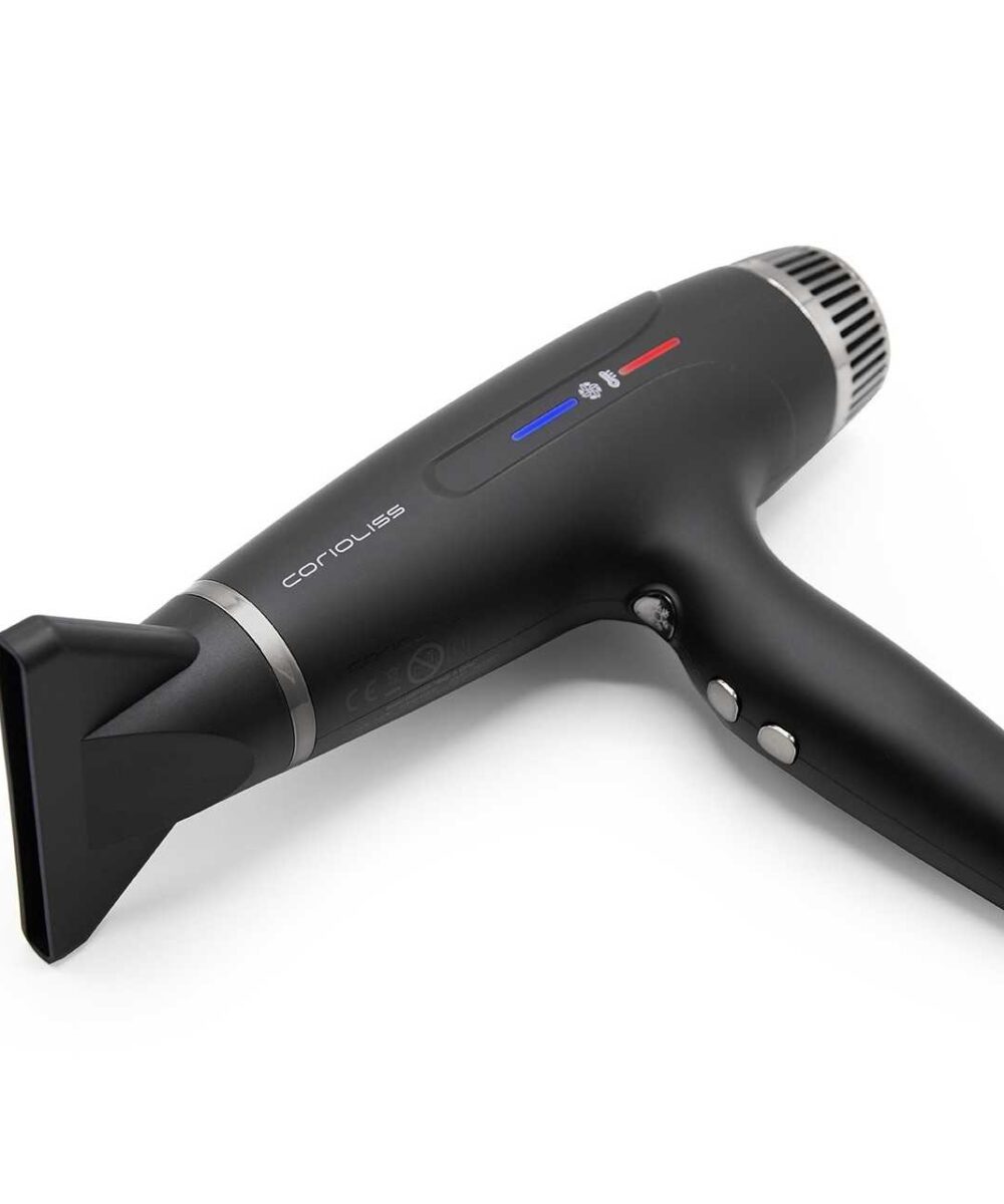 Secador Typhoon Black Chrome Corioliss – secador profesional de alto rendimiento con tecnología iónica y acabado Black Chrome