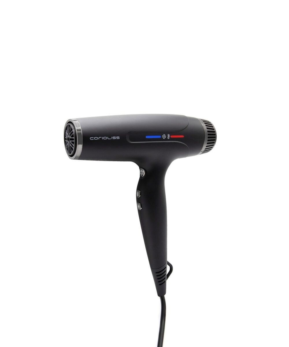 Secador Typhoon Black Chrome Corioliss – secador profesional de alto rendimiento con tecnología iónica y acabado Black Chrome