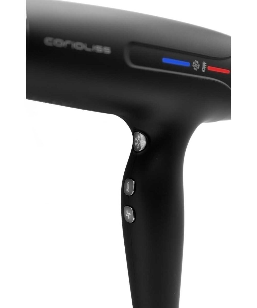 Secador Typhoon Black Chrome Corioliss – secador profesional de alto rendimiento con tecnología iónica y acabado Black Chrome