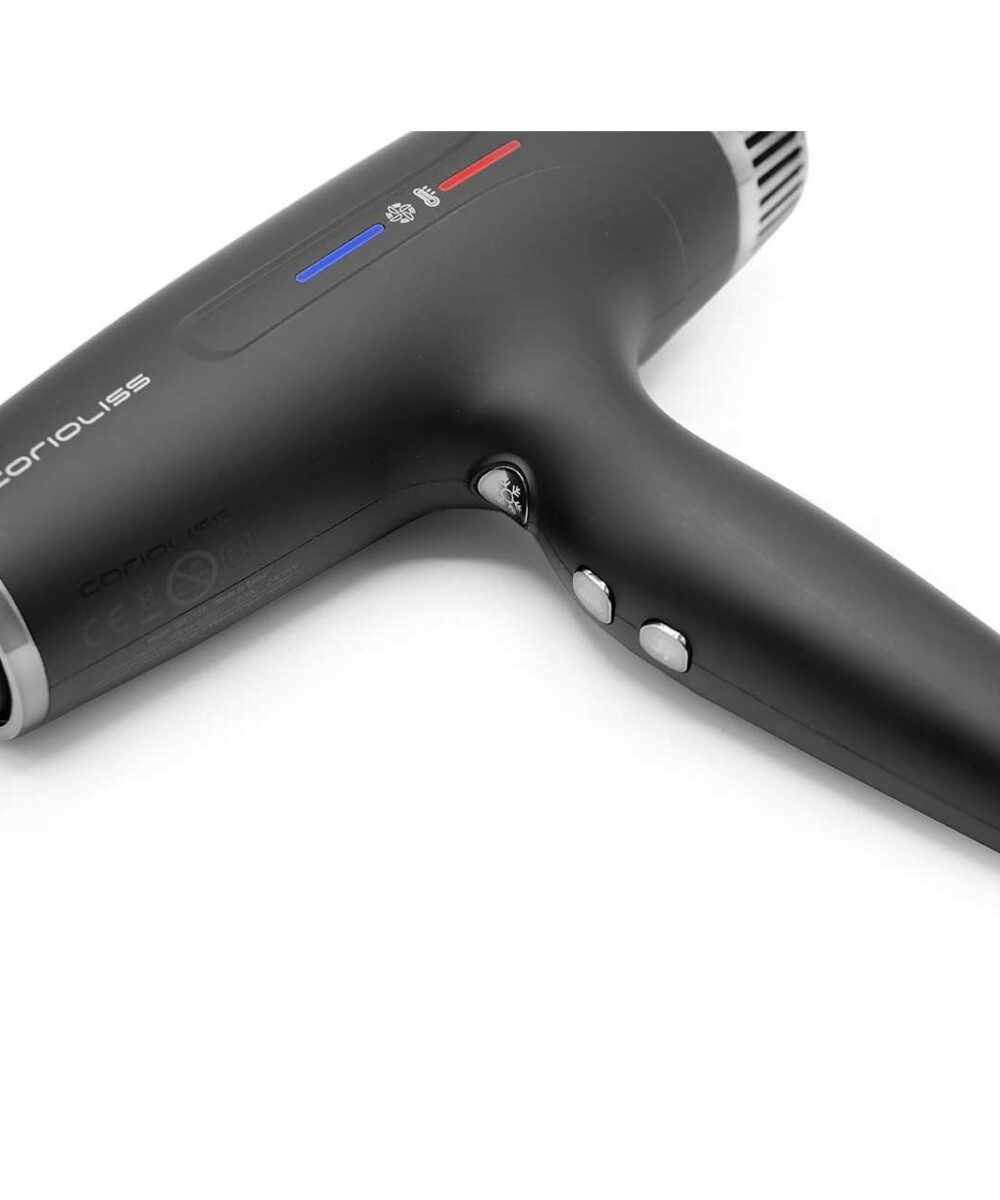 Secador Typhoon Black Chrome Corioliss – secador profesional de alto rendimiento con tecnología iónica y acabado Black Chrome