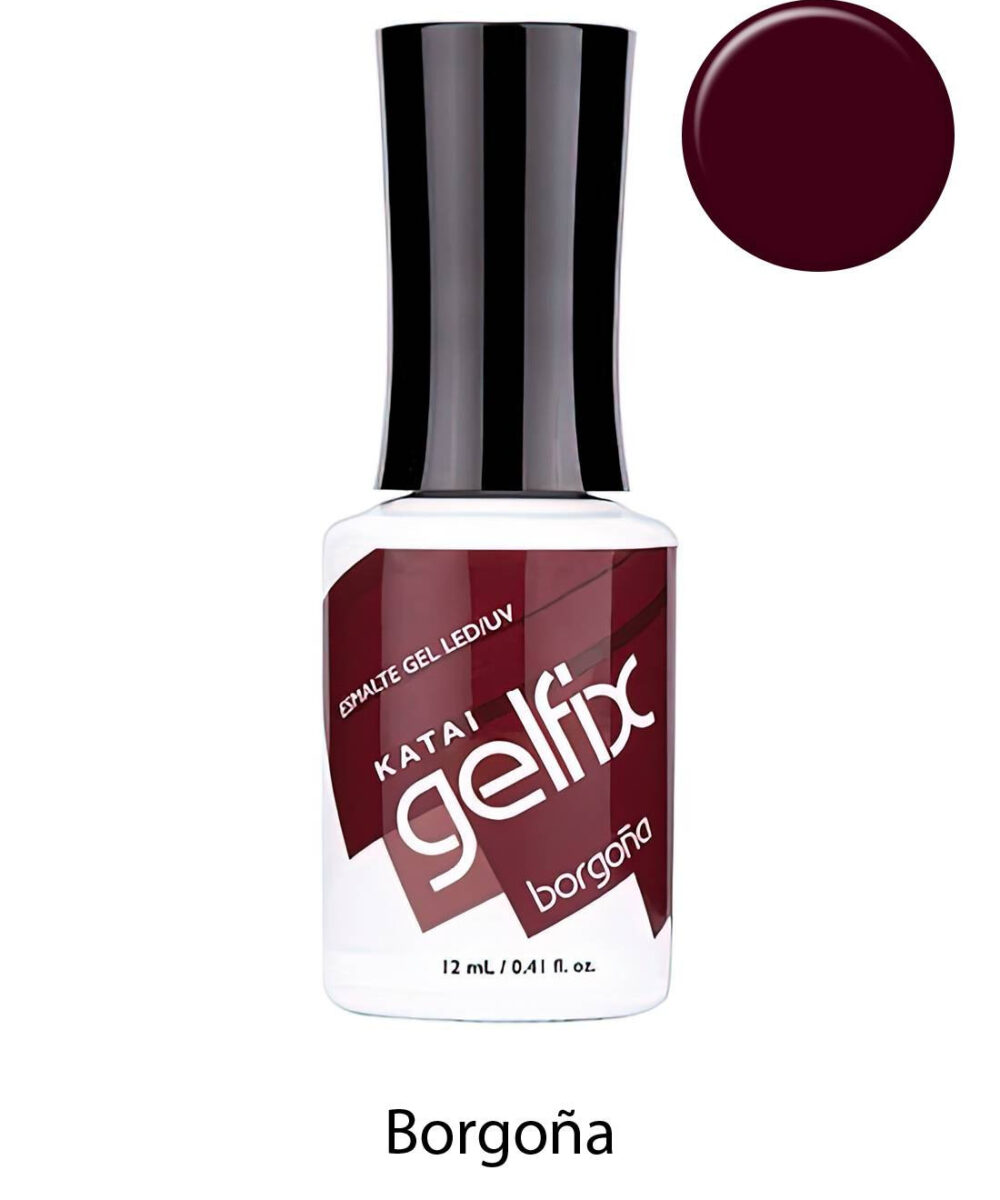 Esmalte semipermanente de uñas Borgoña Gelfix Katai, esmalte profesional de larga duración con color intenso y acabado brillante.