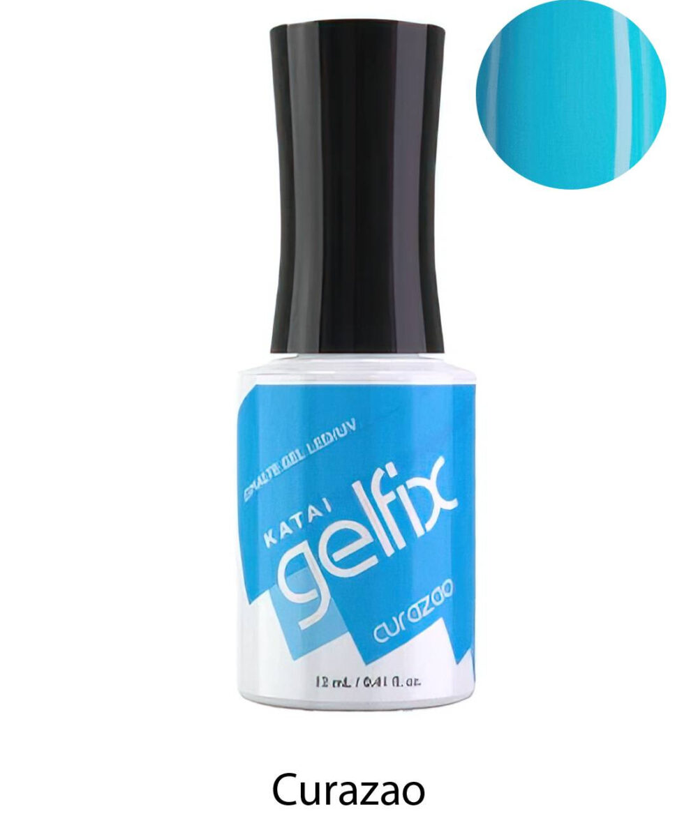 Esmalte semipermanente de uñas Curazao Gelfix Katai, esmalte profesional de larga duración con color vibrante y acabado brillante.