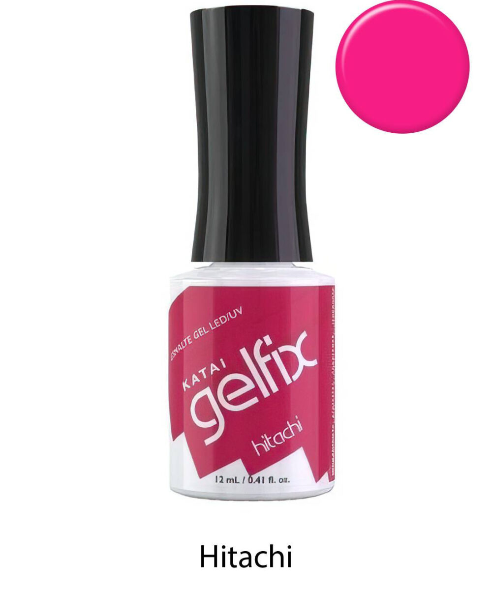 Esmalte semipermanente de uñas Hitachi Gelfix Katai, color vibrante y duradero con acabado profesional brillante.