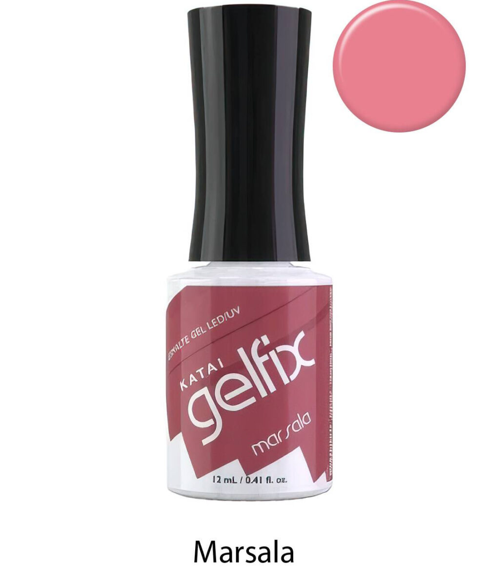 Esmalte semipermanente de uñas Marsala Gelfix Katai, esmalte profesional de larga duración con color intenso y acabado brillante.