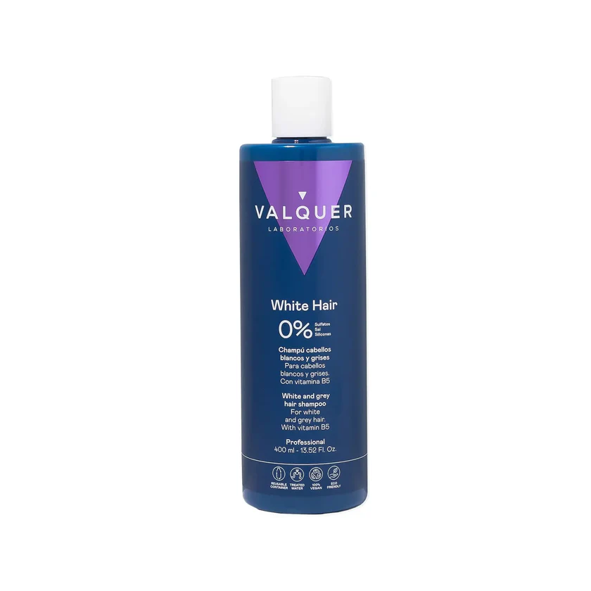 Champú cabello blanco y gris Valquer 400 ml – champú sin sulfatos matizador para neutralizar tonos amarillos