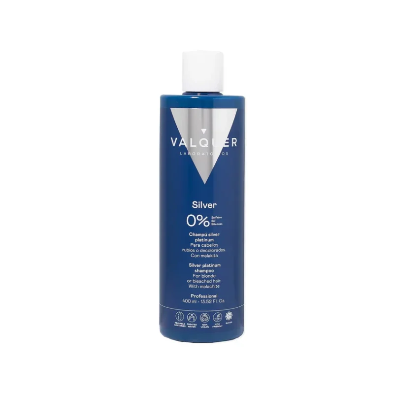 Champú matizador Silver Platinum Valquer 400 ml – champú sin sulfatos para neutralizar tonos amarillos en cabellos rubios o grises