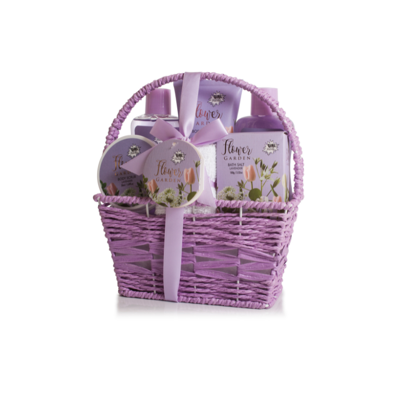 Set de Baño en Cesta Lavanda Pokhara – kit de cuidado corporal con aroma lavanda en cesta