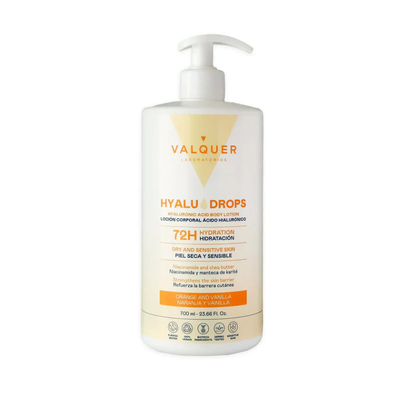 Loción Corporal Hyaludrops Naranja y Vainilla Valquer 700 ml – loción hidratante corporal con ácido hialurónico