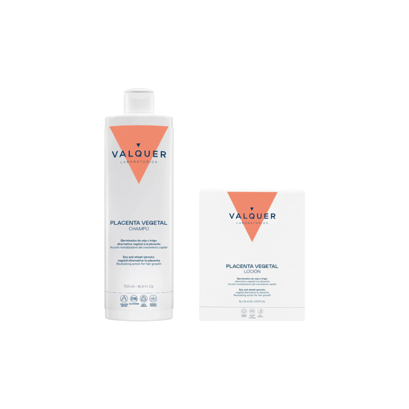 Pack Placenta Vegetal Valquer champú y loción capilar 680 ml – tratamiento para caída del cabello, caspa y exceso de grasa