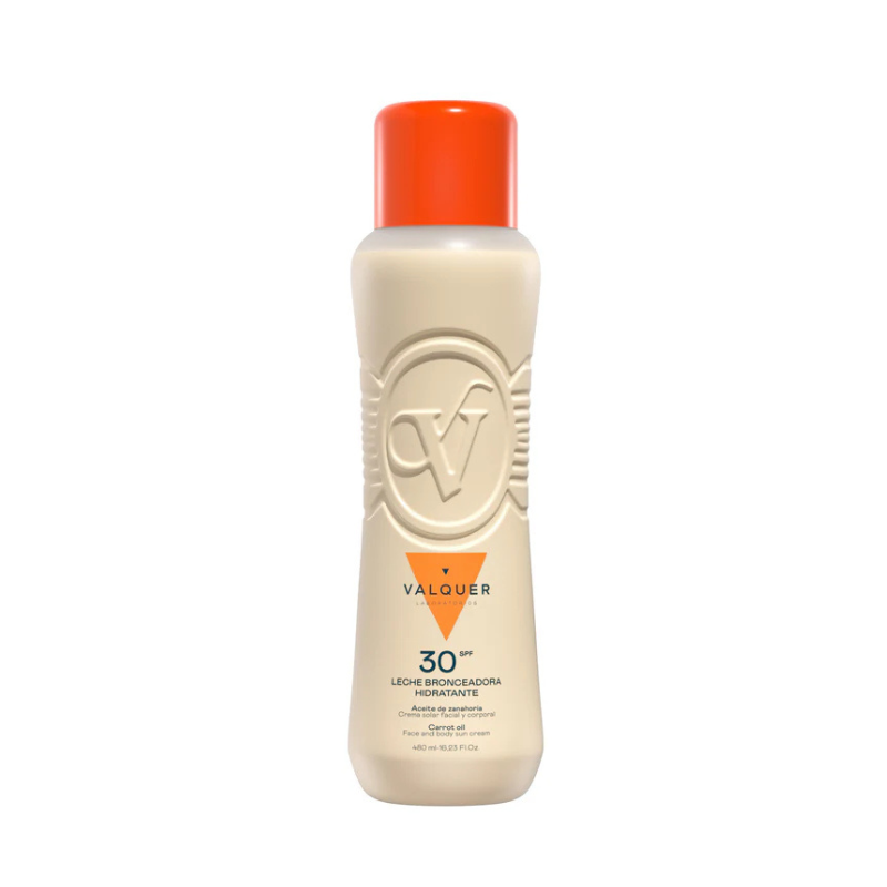 Leche hidratante bronceadora zanahoria SPF 30 Valquer 480 ml – protector solar facial y corporal