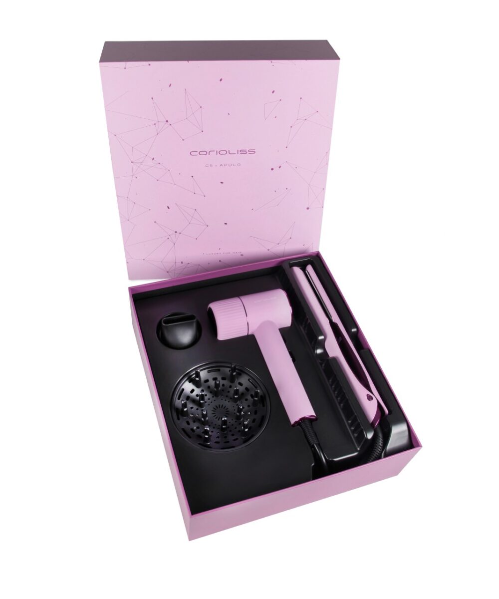 Kit plancha C5 Lilac y secador Apolo 1600W Corioliss – pack profesional de peinado