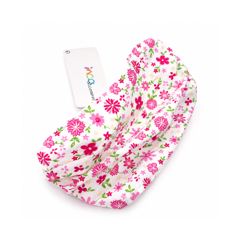Diadema Turbante Floral Blanca con Flores Fucsia y Rosas Inca Hair – diadema elástica para mujer y niña