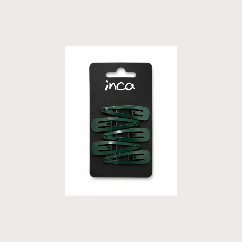 Pack 5 pinzas clip verde botella Inca Hair – accesorios para sujetar el cabello