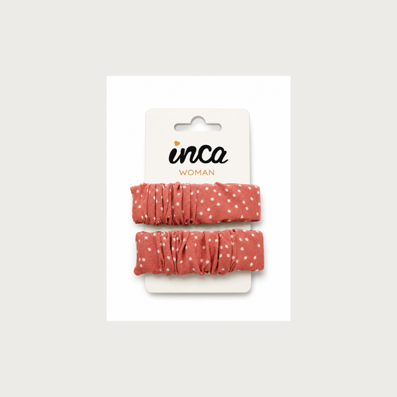 Pack 2 pinzas clip coral con lunares blancos Inca Hair – accesorios infantiles para el cabello