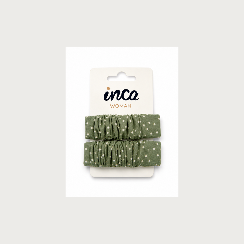 Pack 2 pinzas clip verde oliva con lunares blancos Inca Hair – accesorios para el cabello infantil