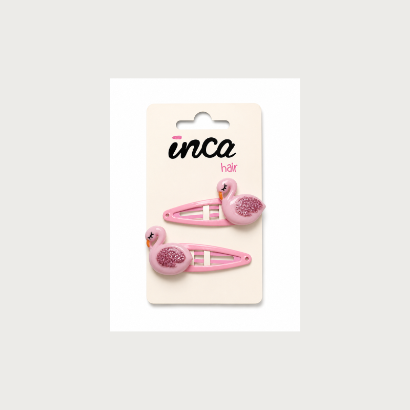 Pack 2 pinzas clip flamenco rosa glitter Inca Hair – accesorios infantiles para el cabello