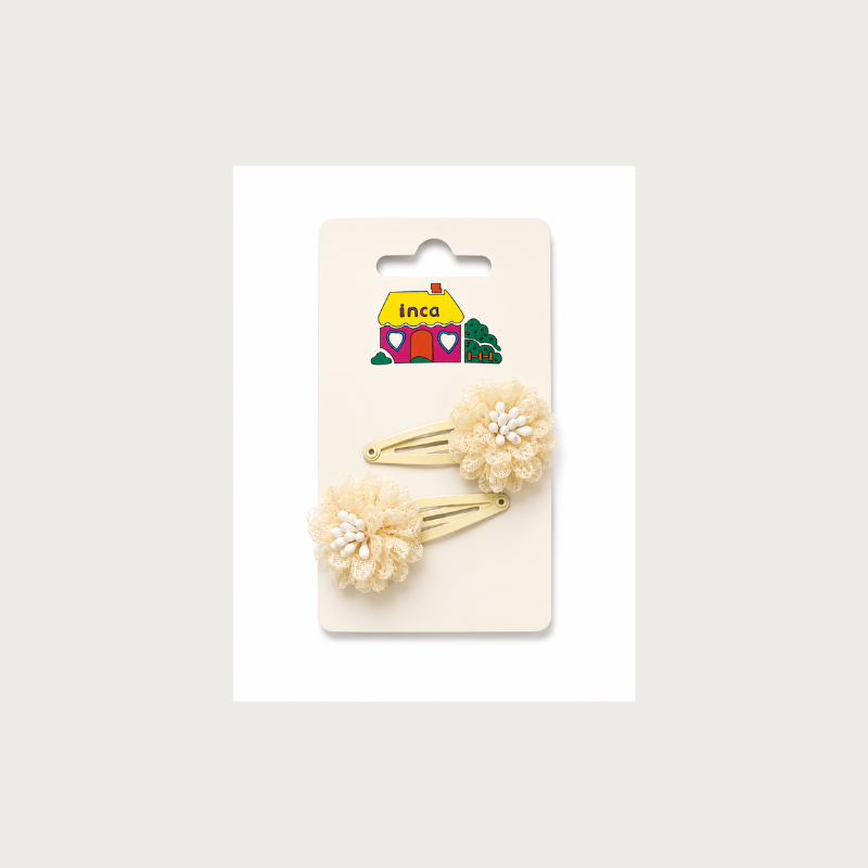 Pack 2 pinzas clip flor beige con perlas Inca Hair – accesorios infantiles para el cabello