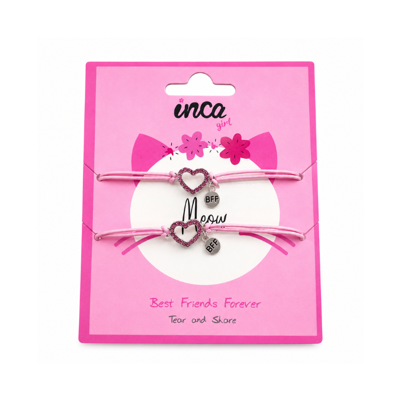Set de 2 pulseras BFF Best Friends Forever con corazón rosa Inca – pulseras para mejores amigas