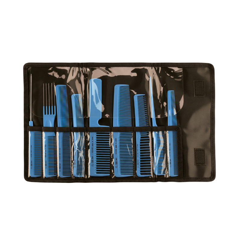 Estuche Profesional con 9 Peines de Colores Eurostil Ref. 03928/99 para peluquería y barbería