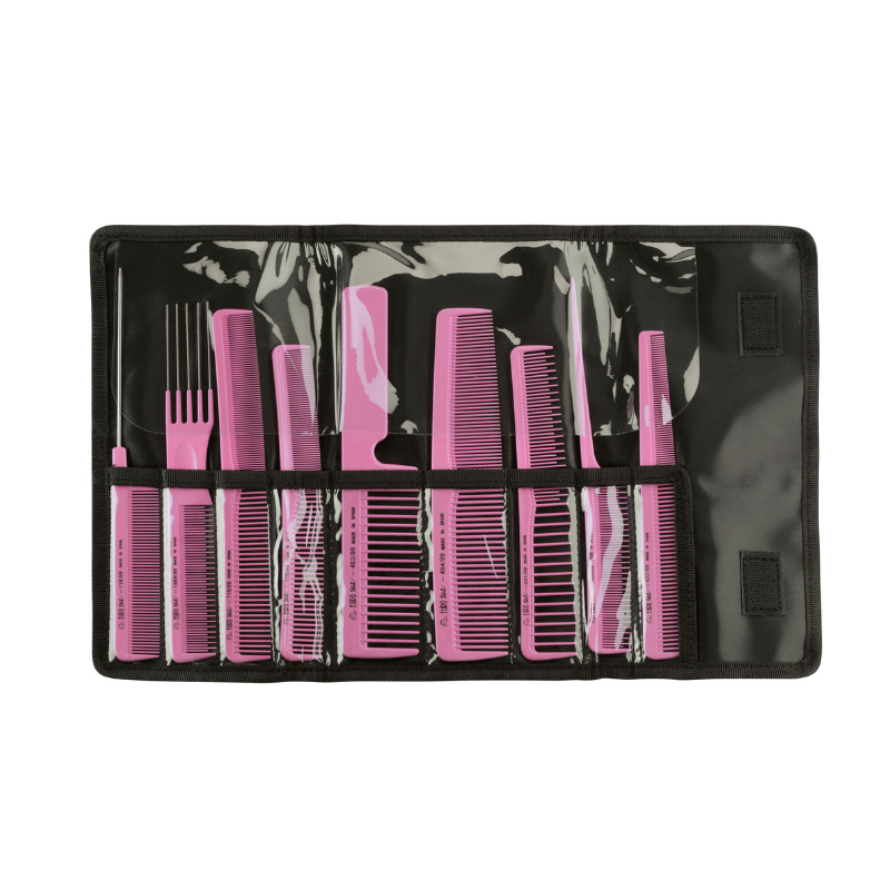 Estuche Profesional con 9 Peines de Colores Eurostil Ref. 03928/99 para peluquería y barbería