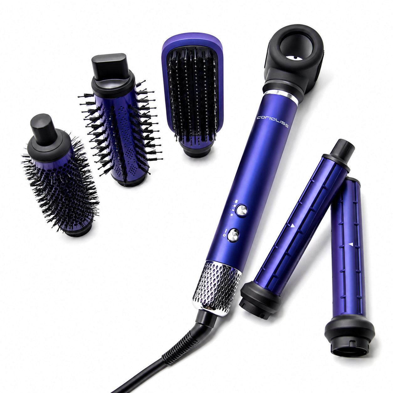 Multistyler Blue Corioliss 6 en 1 con accesorios para secar, alisar, rizar y dar volumen