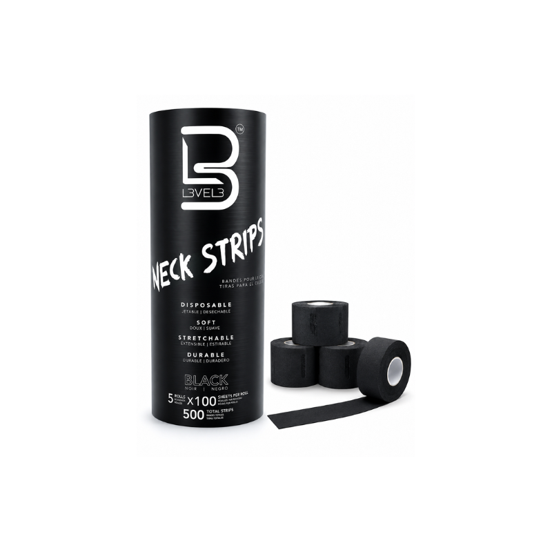 Papel de cuello negro L3VEL3 5 rollos x 100 servicios – bandas higiénicas desechables para peluquería y barbería