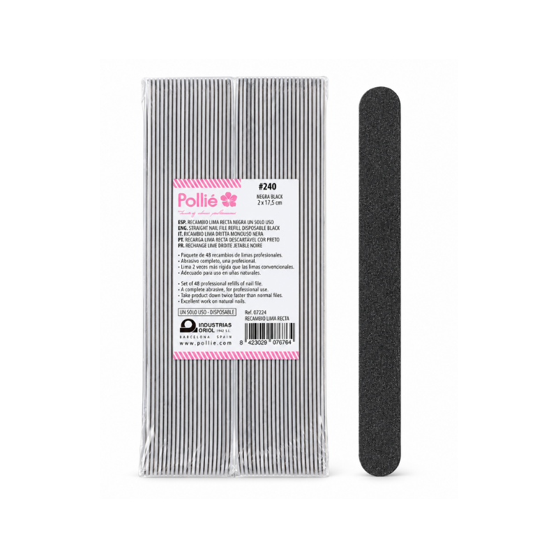 Recambios de Lima Recta para Uñas Grano 240 Negra Pack 48 Uds Ref. 07224 de Pollié