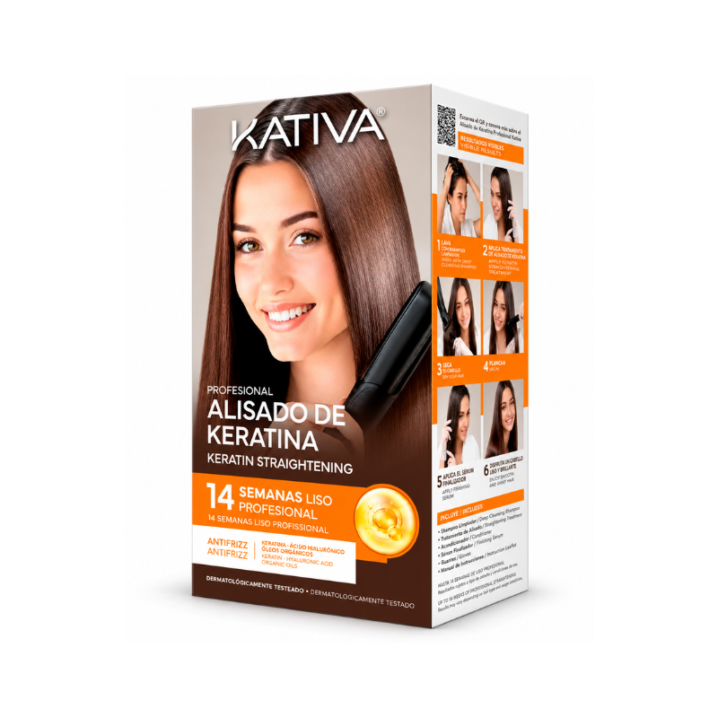 Kit de Alisado Brasileño con Keratina Antifrizz hasta 14 Semanas de Kativa