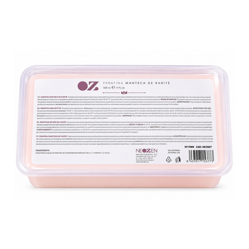 Parafina Blanca con Manteca de Karité Neozen 500 ml para tratamientos hidratantes y nutritivos de manos y pies